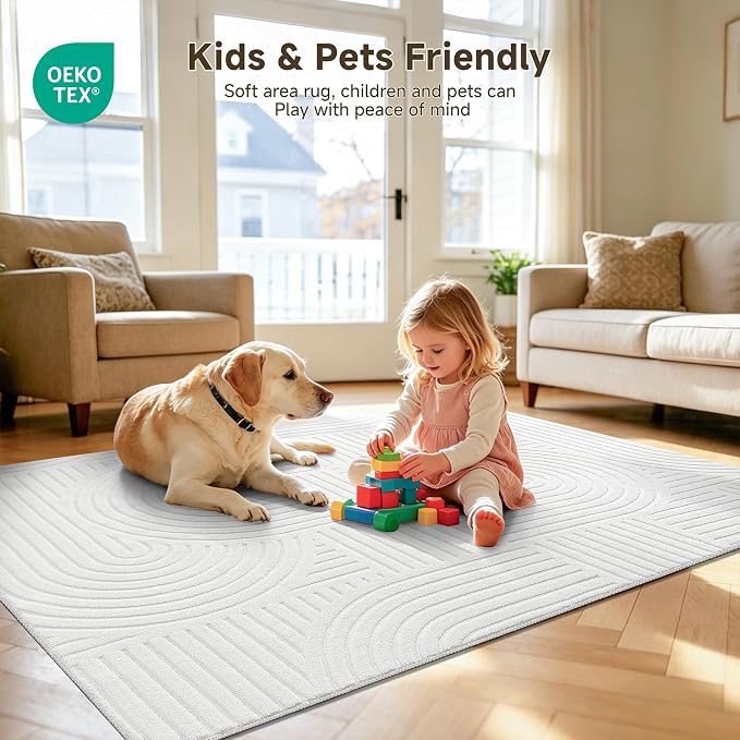 Pauwer 6x9 Washable Area Rugs for Living Room Modern White Solid Color Soft
