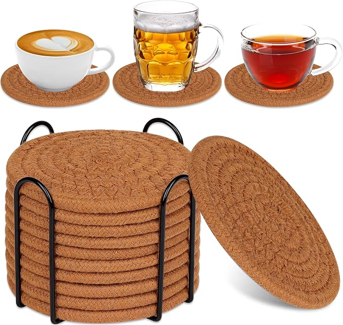 10 Pack Drink Coasters with Holder, Absorbent Coasters