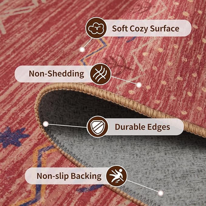 SERISSA 9x12 Area Rugs for Living Room, Washable Non-Slip Red 0chre Boho Rug