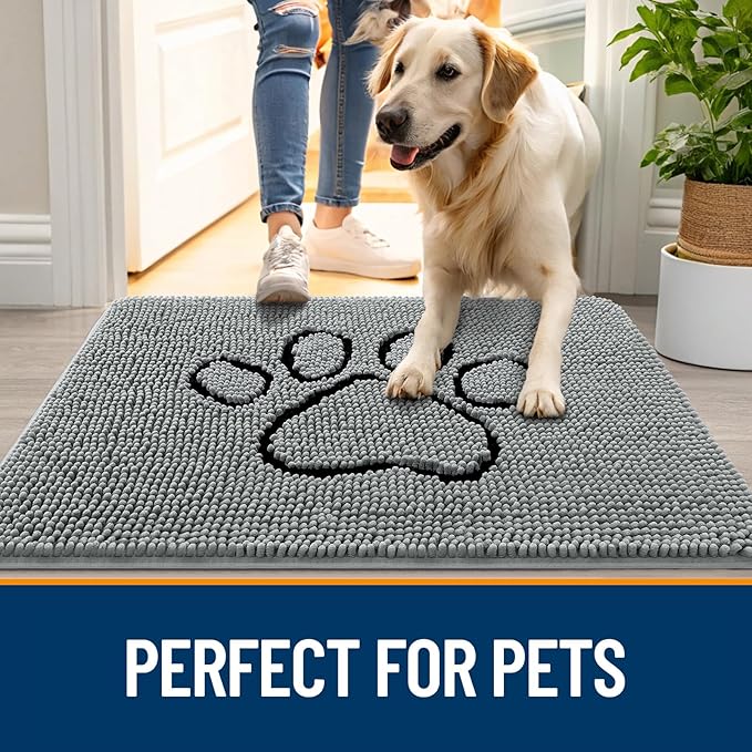 OLANLY Dog Door Mat for Muddy Paws 44x24, Paw Print Design, Absorbs Moisture