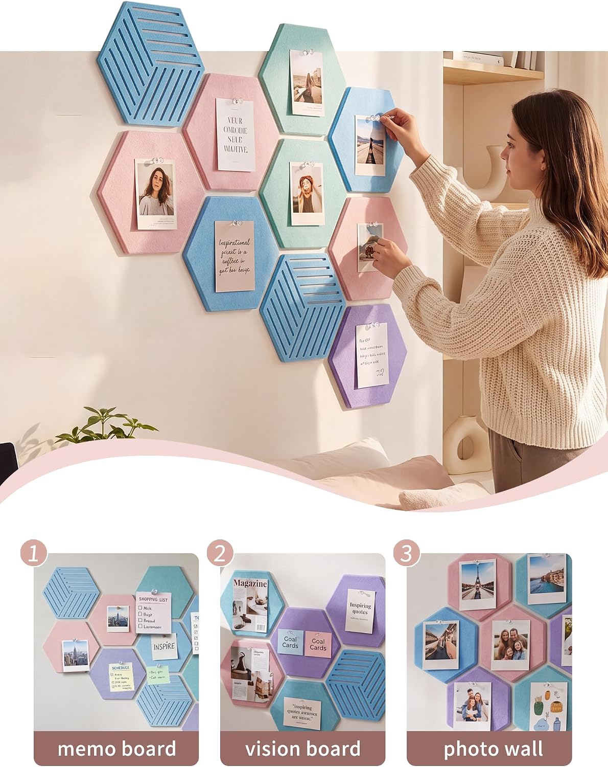 Hexagon Cork Board Tiles for Office Walls Decor 10 Pack 11.81" X 10.24"