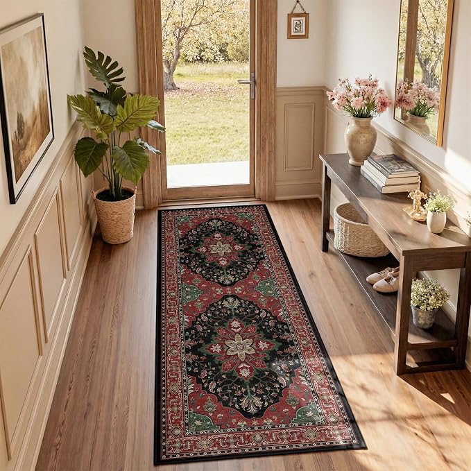 RELEANY Area Rugs Runner 2'x6' Washable Non-Slip, Floral Vintage Distress