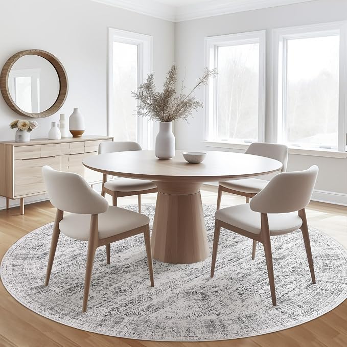 Soalmost 5x5 Grey Round Rug 5ft Living Room Circle Rug Vintage Gray Round Area
