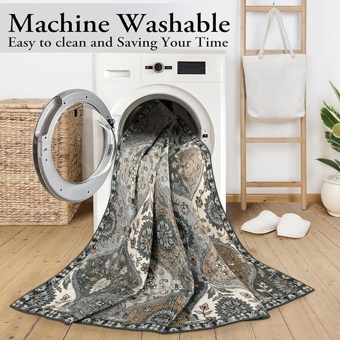 Lahome Moroccan Washable Area Rug 6x9, Ultra-Thin Large Living Room Rugs