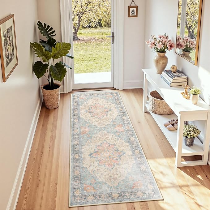 RELEANY Area Rugs Runner 2'x6' Washable Non-Slip, Floral Vintage Distress
