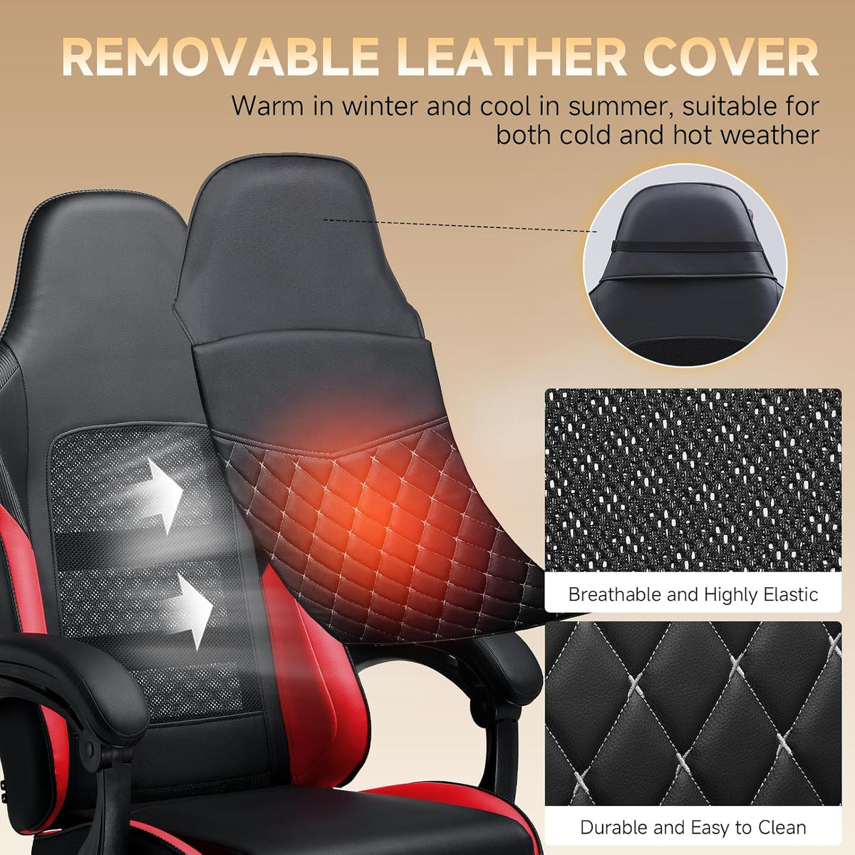 GTPLAYER Gaming Chair, High Back Leather Computer Gaming Chair with Footrest, Ergonomic Height Adjustable Office Chair with Removable Cover and Lumbar Support for Gaming & Work,RED
