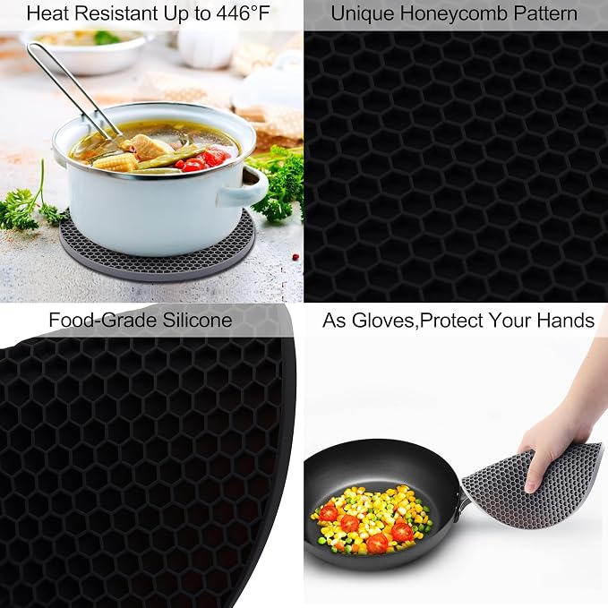 4 Pack Silicone Trivets for Hot Pots and Pans, Pot Holders Hot Pads, Non-Slip &