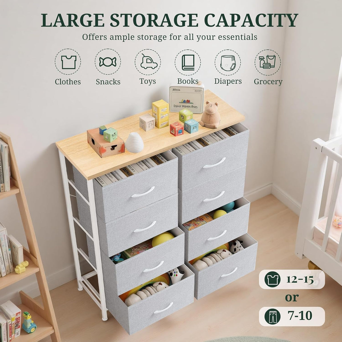 8-Drawer Dresser for Bedroom, Anti-Tip Tall Storage Organizer