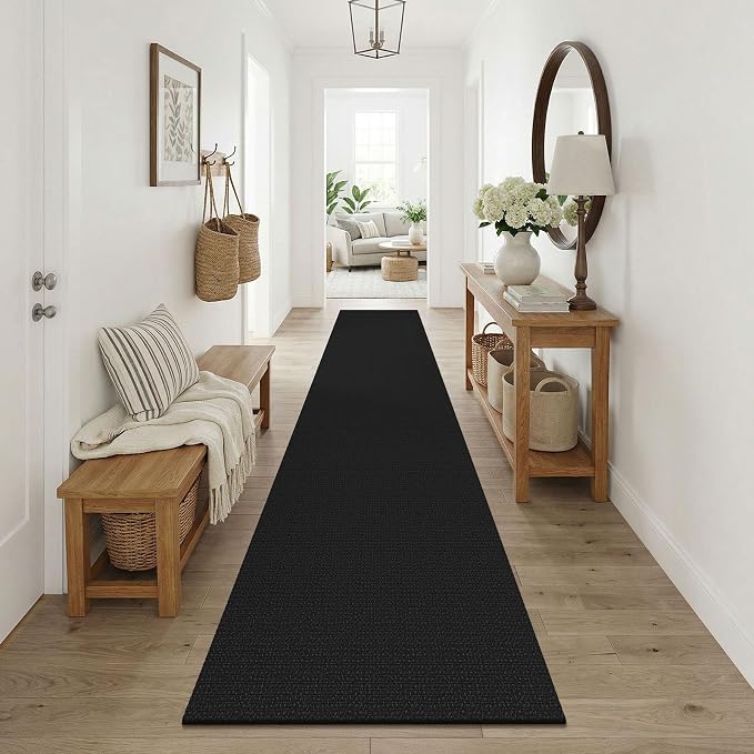 KOZYFLY Black Runners Rugs for Hallway 2.5'x10', Washable Runner Rug, Woven Non