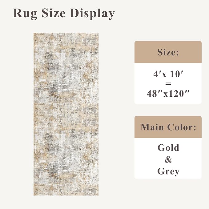 4x10 ft Extra Wide Hallway Rug – Non-Slip Washable Rubber-Backed Large Carpet