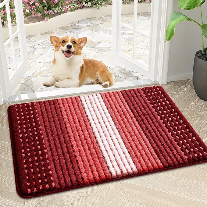 Kitinjoy Indoor Outdoor Door Mat, 30x17 Non-Slip Absorbent Dirt Trapper