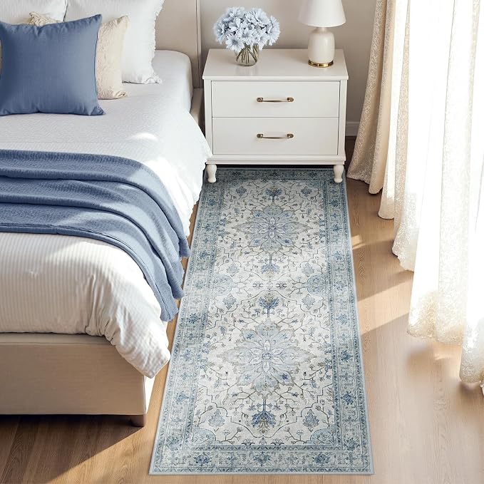 RELEANY Area Rugs Runner 2'6"x8' Washable Non-Slip, Floral Vintage Distress