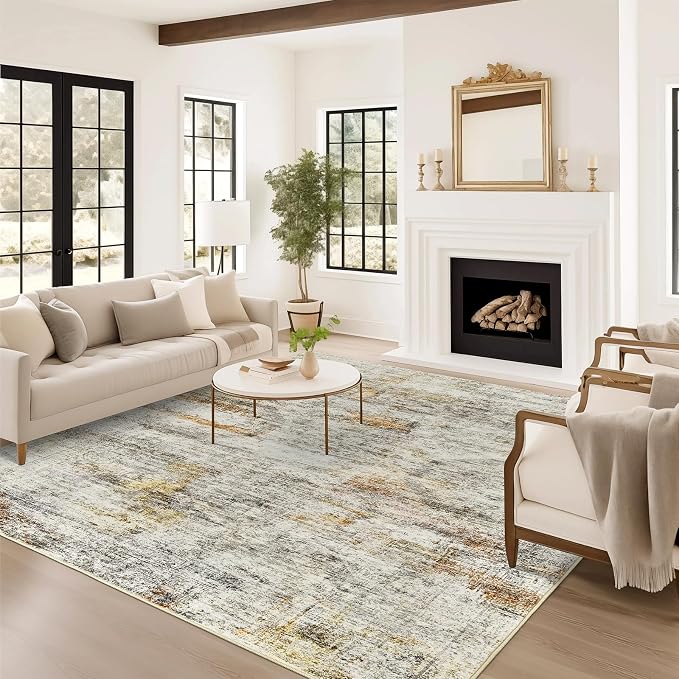 Soalmost 5x7 Area Rugs Gray Rust Low Pile Indoor Washable Trendy Faded Style