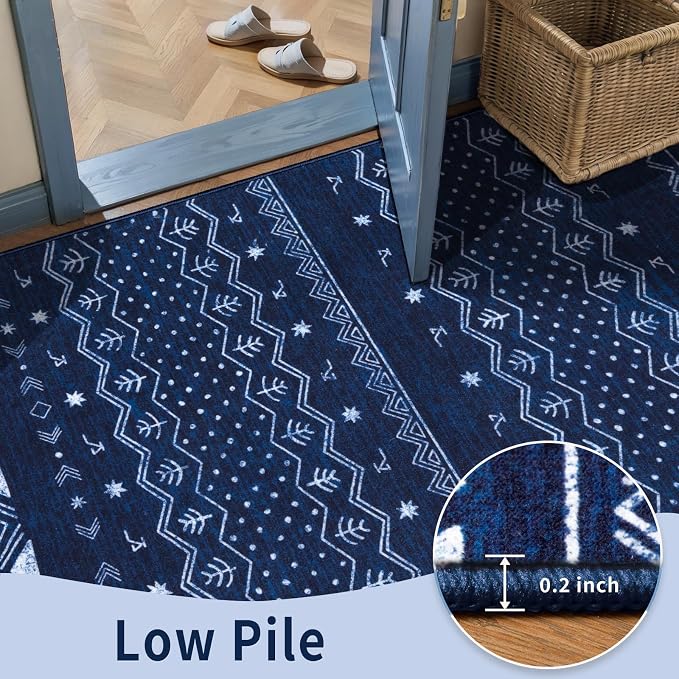 SERISSA 9x12 Area Rugs for Living Room, Washable Non-Slip Blue and White Boho