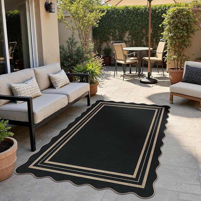 Modern Easy Jute 4x6 Outdoor Patio Rug, Washable Indoor Black Kitchen Rugs