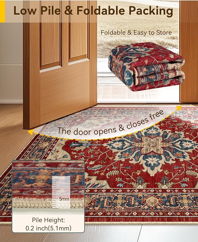 RELEANY Area Rugs 4'x5' Washable Non-Slip, Floral Vintage Distress Medallion
