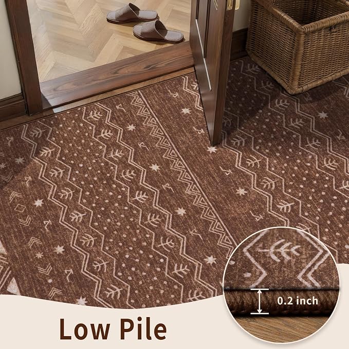 SERISSA 9x12 Area Rugs for Living Room, Washable Non-Slip Coffee Brown Boho Rug