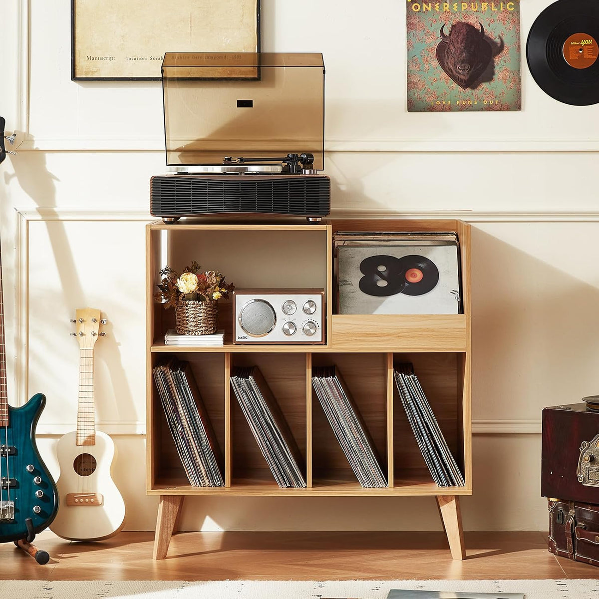 LELELINKY Large Record Player Stand Holds Up to 300 Albums