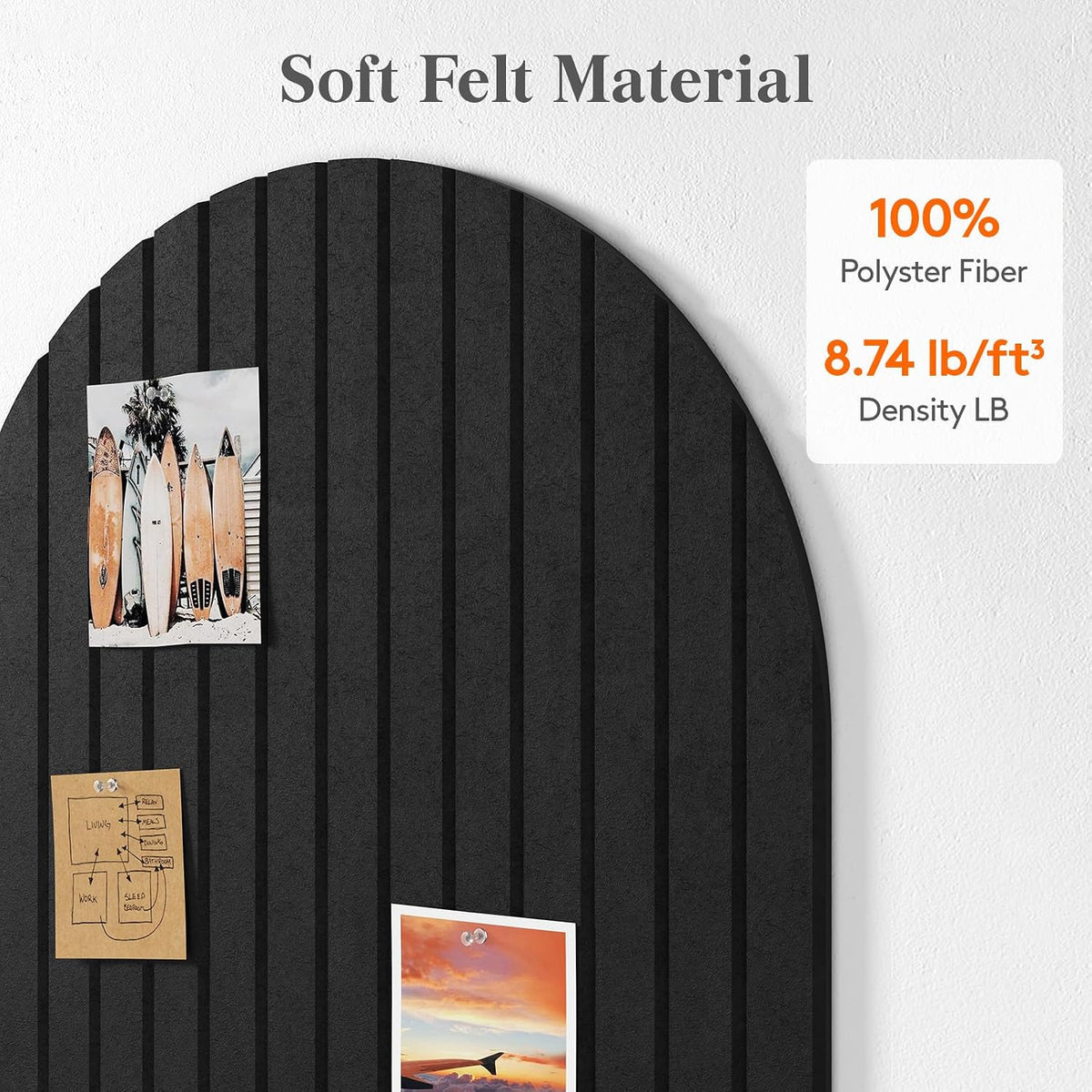 Lifewit 6-Pack Arched Bulletin Board, Cork Board Alternative for Walls, 2 Sets Covering 35.4" x 23.6" Each, Felt Panels with 60 Pins, Full Self-Adhesive Wall Tiles for Decor, Home, Office, Black