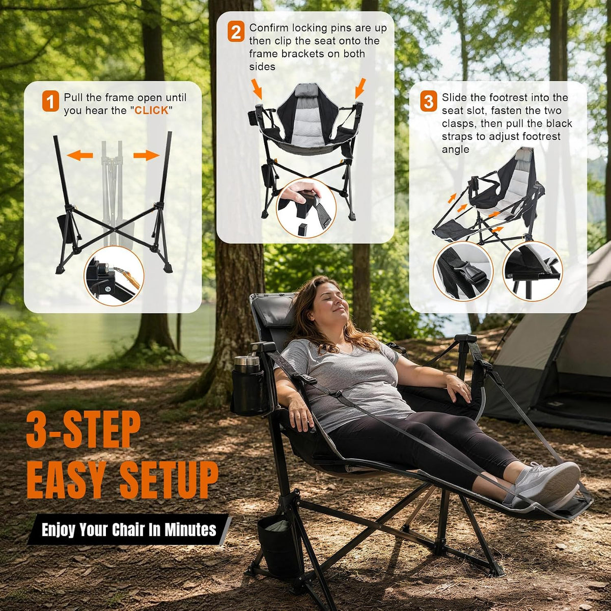 HOPERAN Hammock Camping Chair with Footrest 400lb Swing Chair, Black 2 Pack