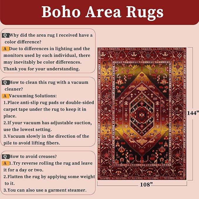 SERISSA 9x12 Area Rugs for Living Room, Large Washable Non-Slip Boho Rug