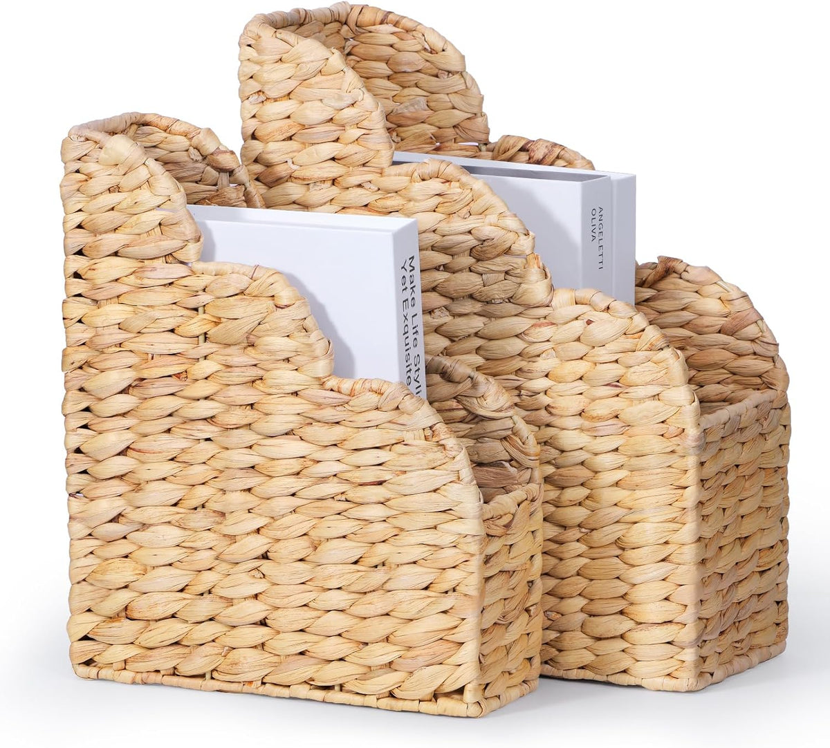 BROWNLILY Water Hyacinth Magazine Holders, Set of 2 (Large & Small)