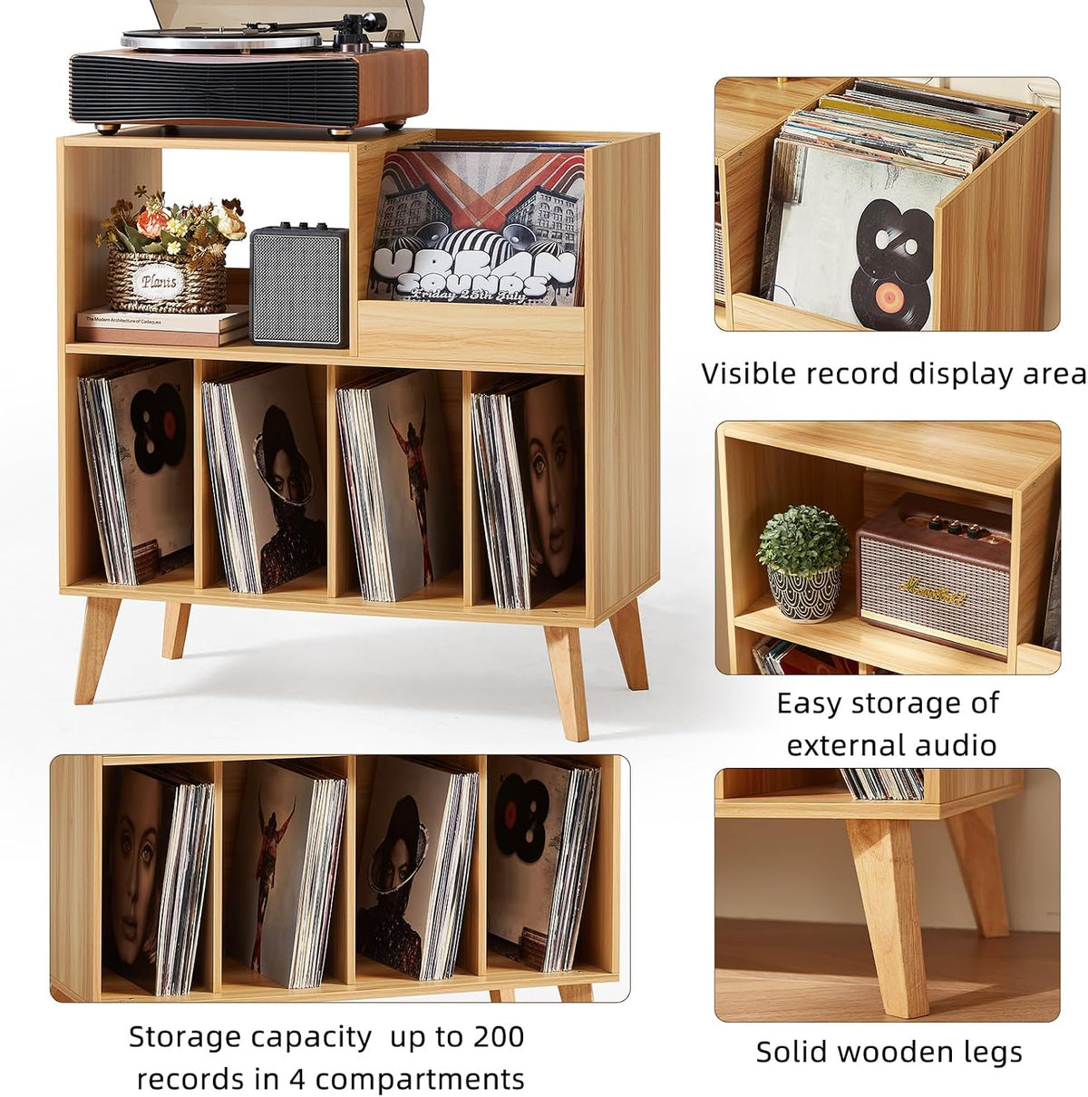 LELELINKY Large Record Player Stand Holds Up to 300 Albums
