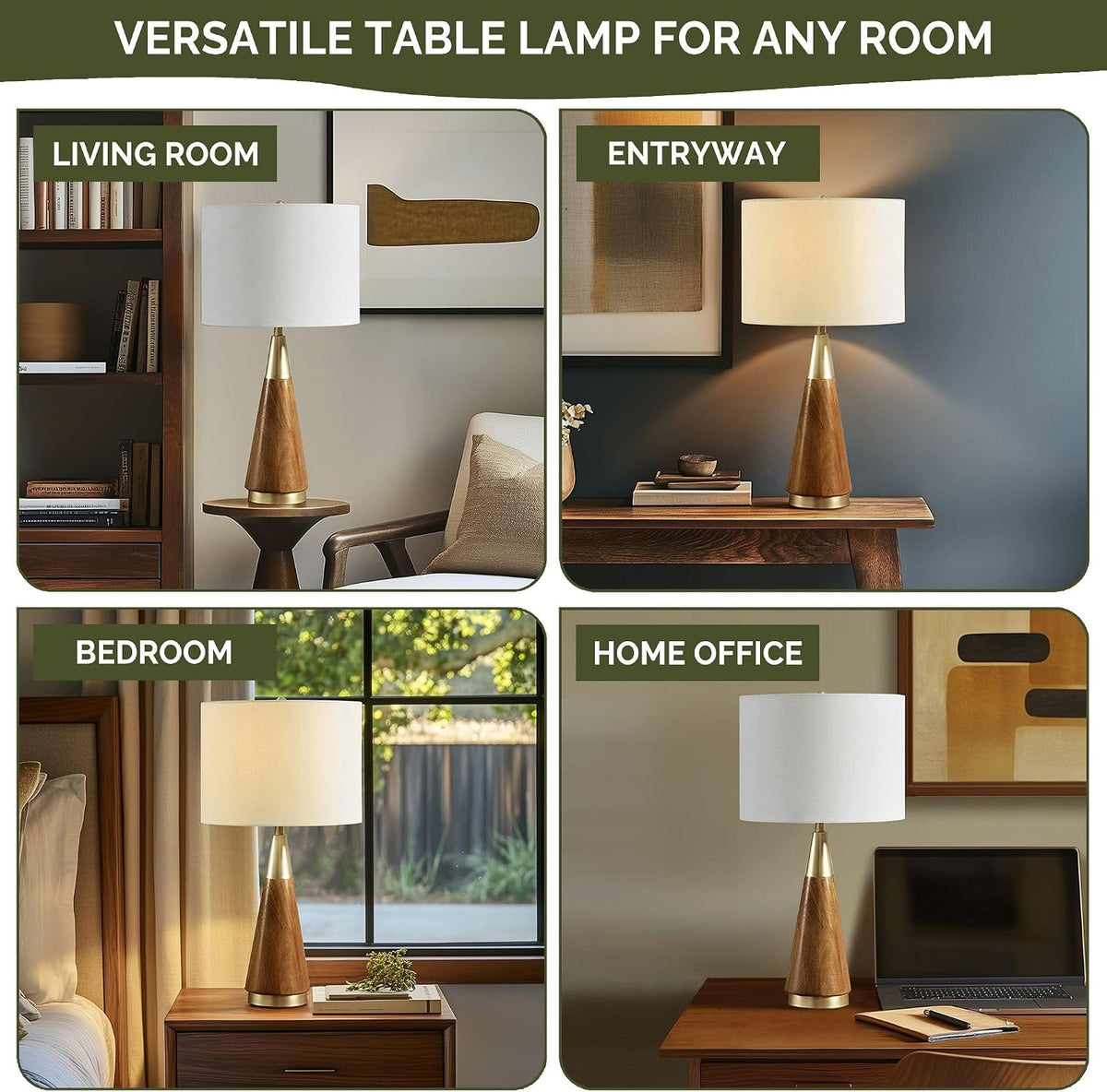 INK+IVY Chrislie Gold White Mid Century Modern Table Lamp , Contemporary Metal Wood Table Lamps for Bedrooms , 13.5"W X 13.5"D X 26"H , Gold / Brown