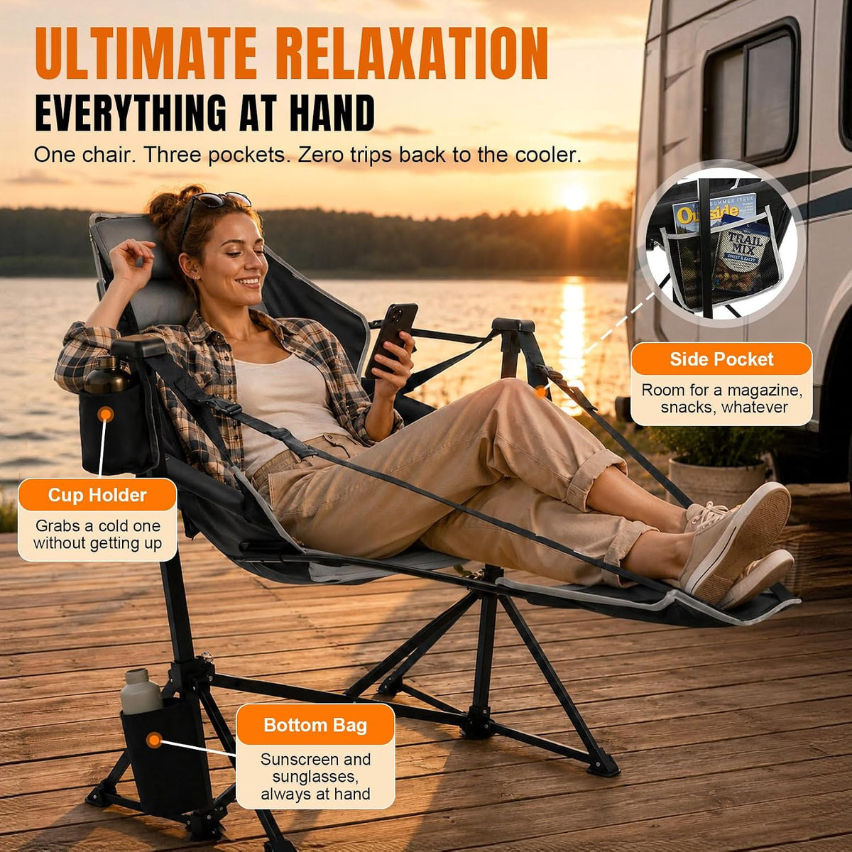 HOPERAN Hammock Camping Chair with Footrest 400lb Swing Chair, Black 2 Pack