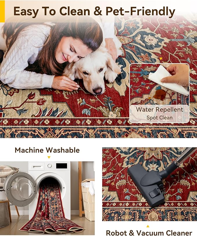 RELEANY Area Rugs 5'x8' Washable Non-Slip, Floral Vintage Distress Medallion