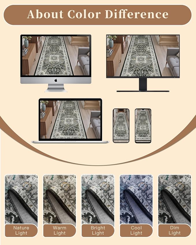 Madane Runner Rugs 2x12 Extra Long, Washable Non-Slip Hallway Runner Rug
