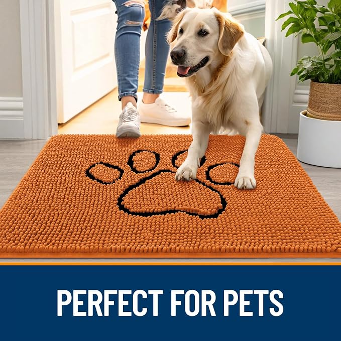 OLANLY Dog Door Mat for Muddy Paws 48x30, Paw Print Design, Absorbs Moisture
