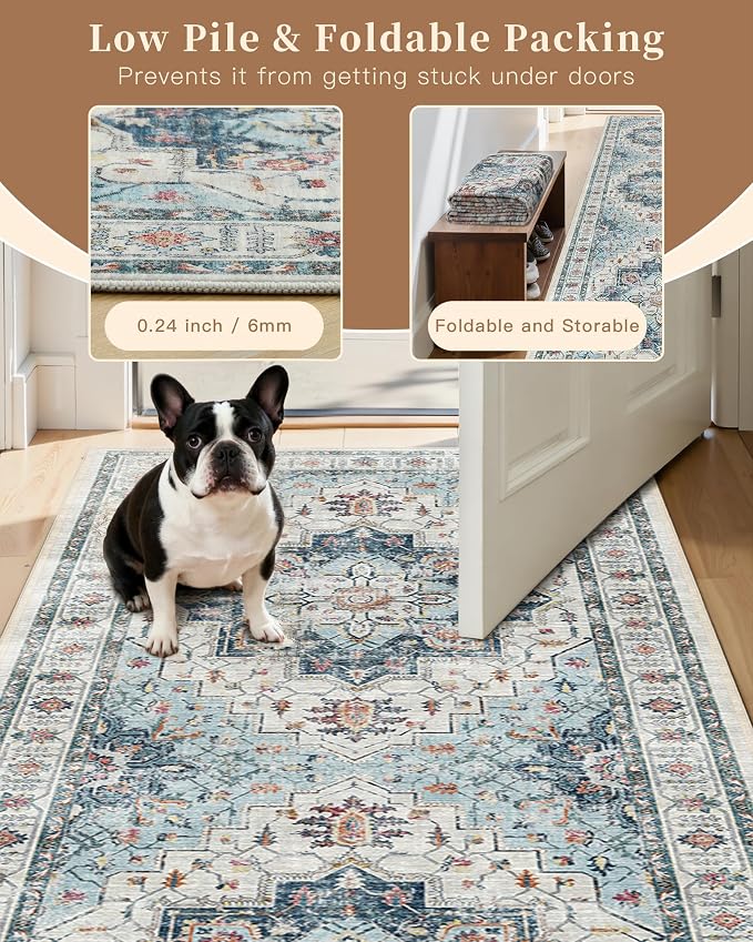 Madane Washable Area Rug 2x4, Small Entryway Rug Non-Slip Vintage Door Mat