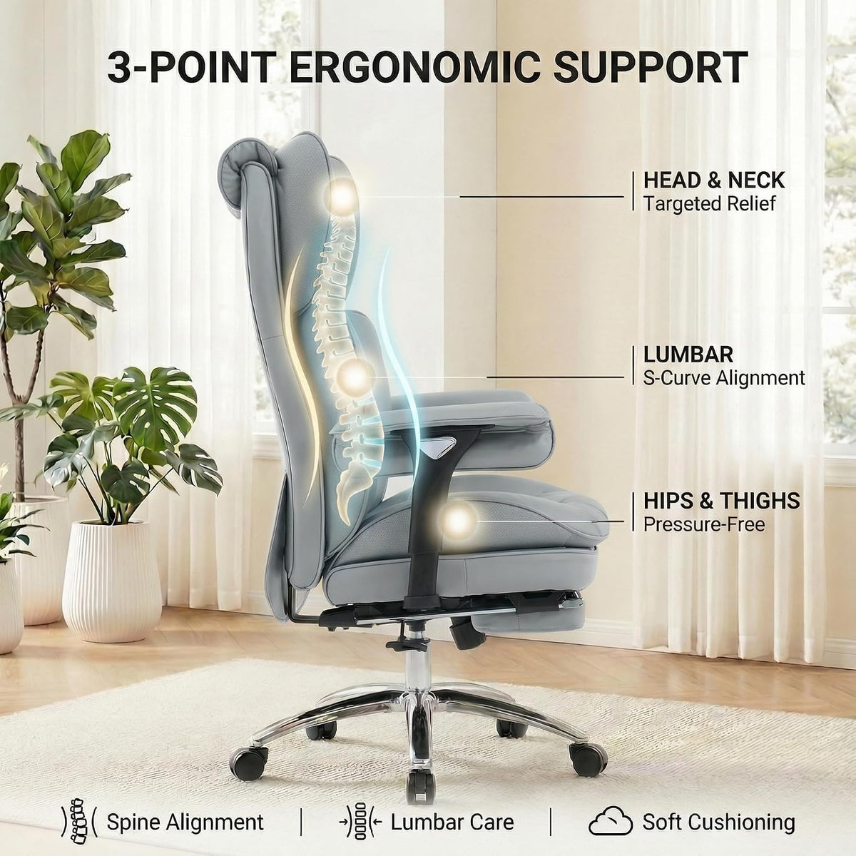 Big & Tall Office Chair, 400lbs Executive Chair with Footrest, Gray