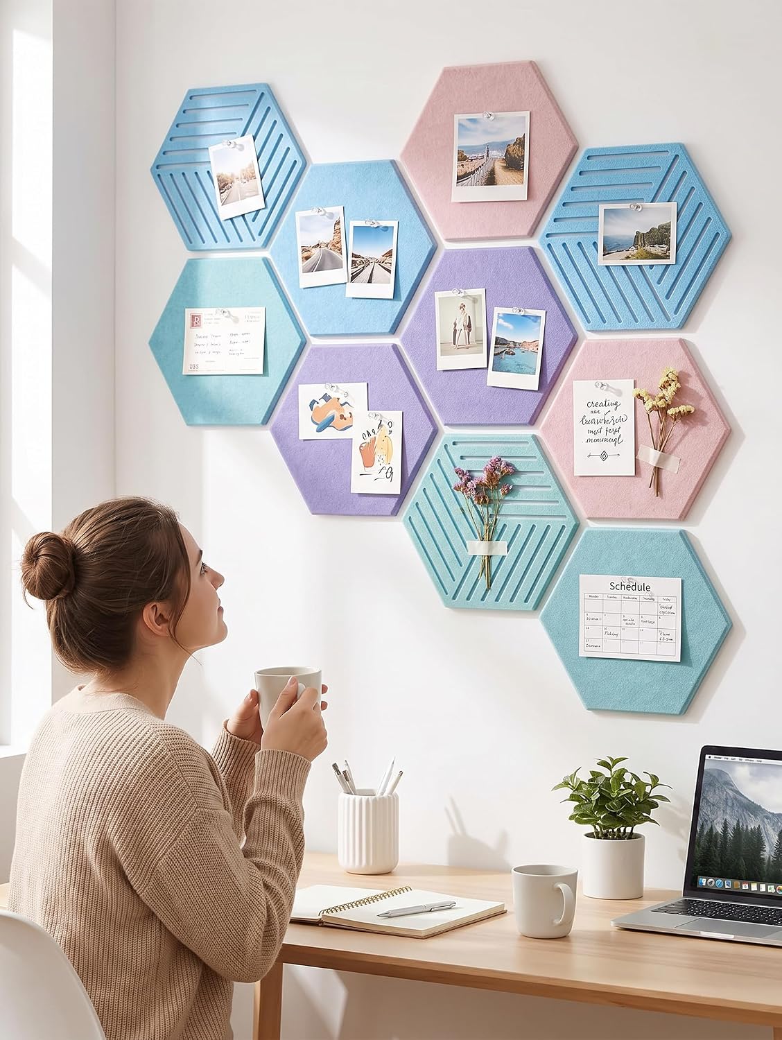 Hexagon Cork Board Tiles for Office Walls Decor 10 Pack 11.81" X 10.24"