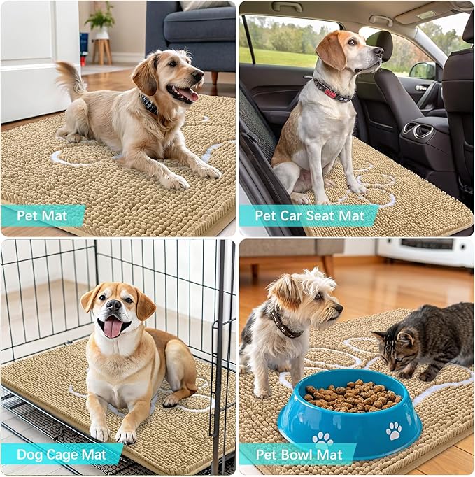OLANLY Dog Door Mat for Muddy Paws 35x24, Paw Print Design, Absorbs Moisture