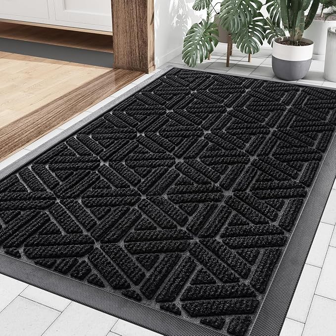 Smiry Front Door Mat Outside Entrance, Heavy Duty Sturdy Natural Rubber Doormat
