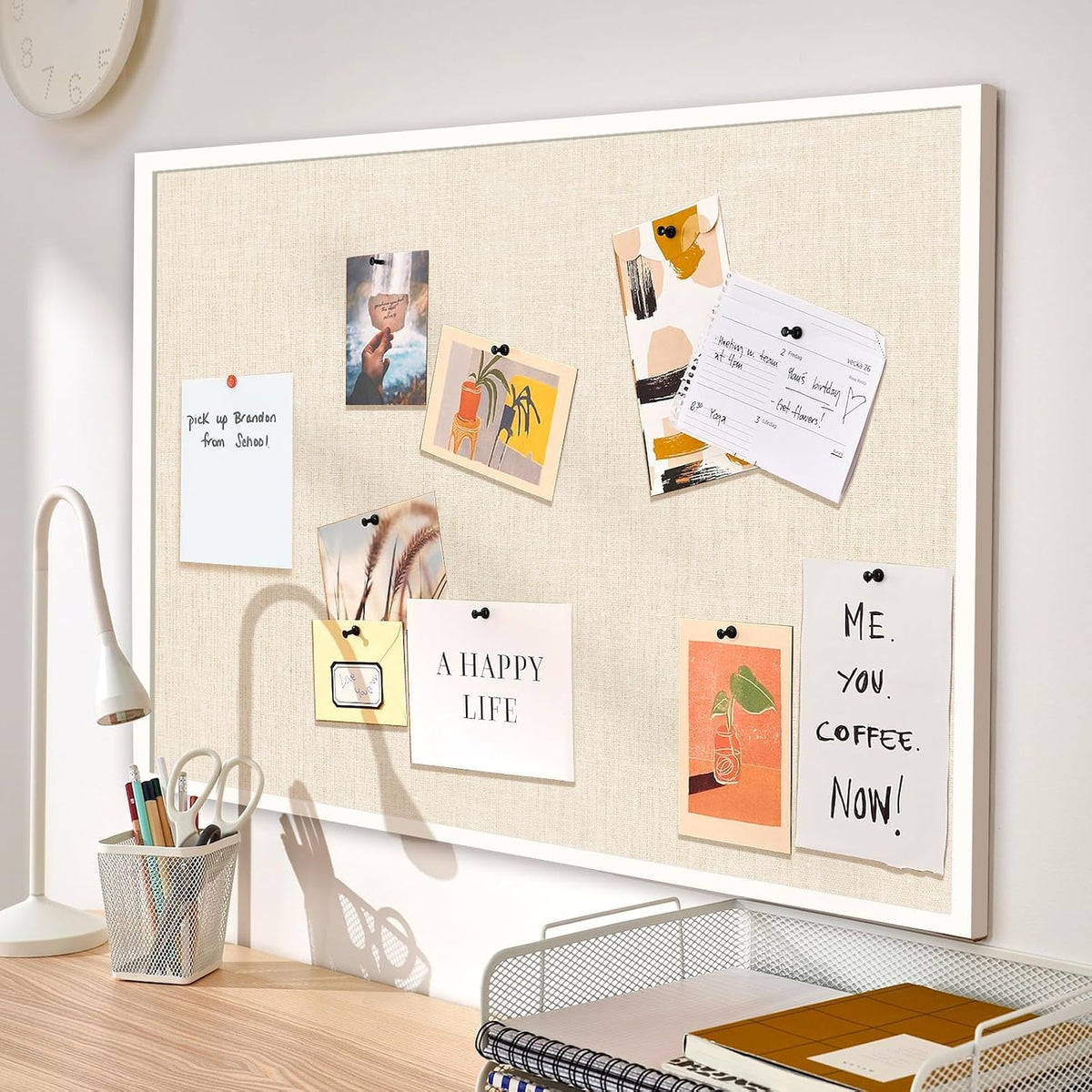 36''x24'' Inch Linen Cork Bulletin Board with Frame, Decorative Pin Board for Office Home and School Wall Decor