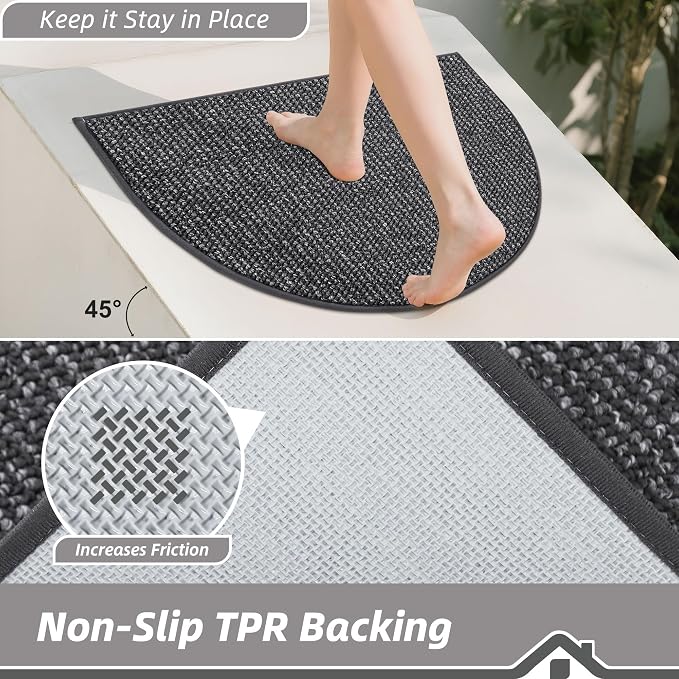 BEQHAUSE Dirt Trapper Door Mat 17" x 30" Half Circle Non-Slip Washable Doormats