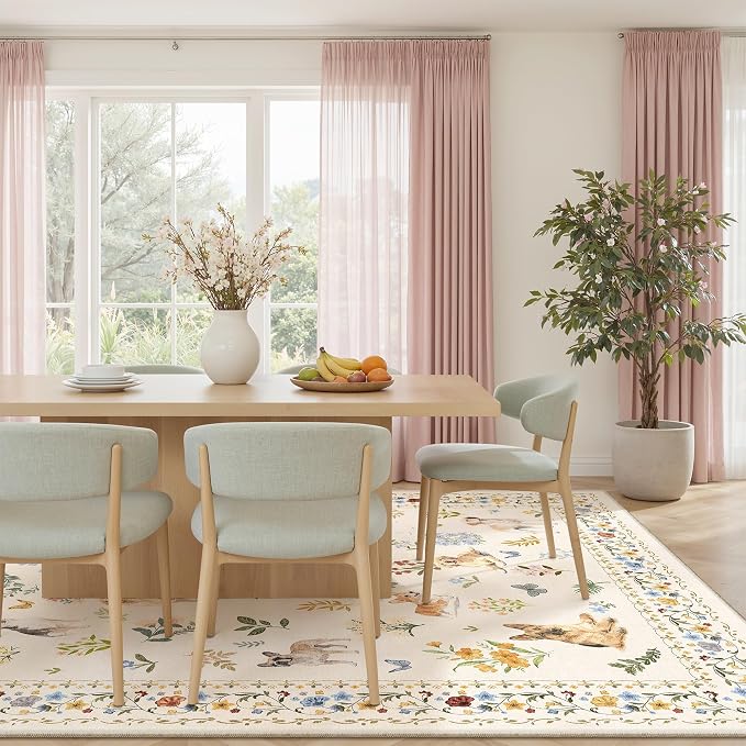 Soalmost Dog 8x10 Area Rugs for Living Room, Machine Washable Animal Floral