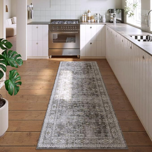 Rugcomf 2x5 Rug Runner -Vintage Machine Washable Kitchen Rug, Non-Slip Low Pile