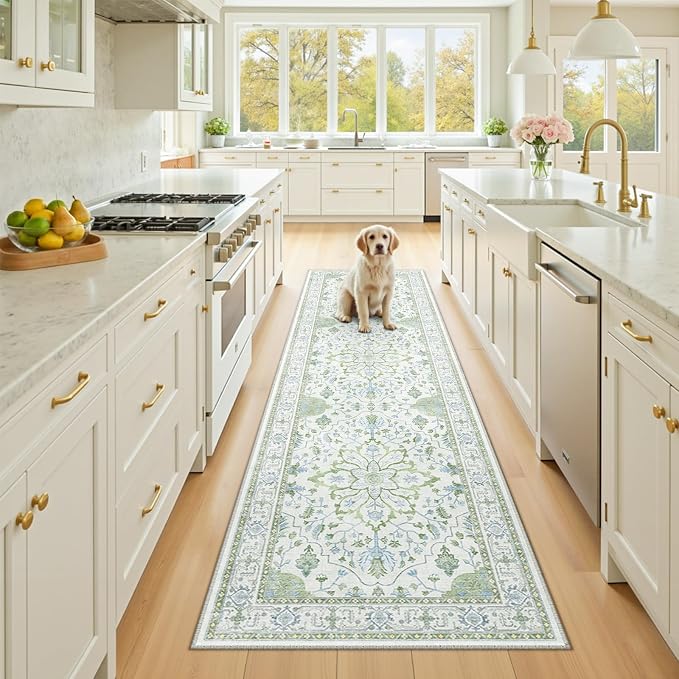 RELEANY Area Rugs Runner 2'x8' Washable Non-Slip, Floral Vintage Distress