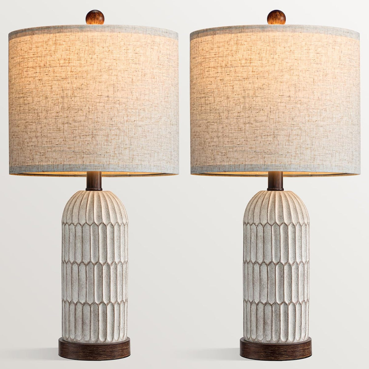 OYEARS 22" Bedside Table Lamps Set of 2, Farmhouse Lamp with USB,Dark Brown