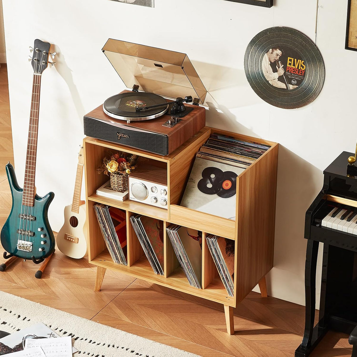 LELELINKY Large Record Player Stand Holds Up to 300 Albums