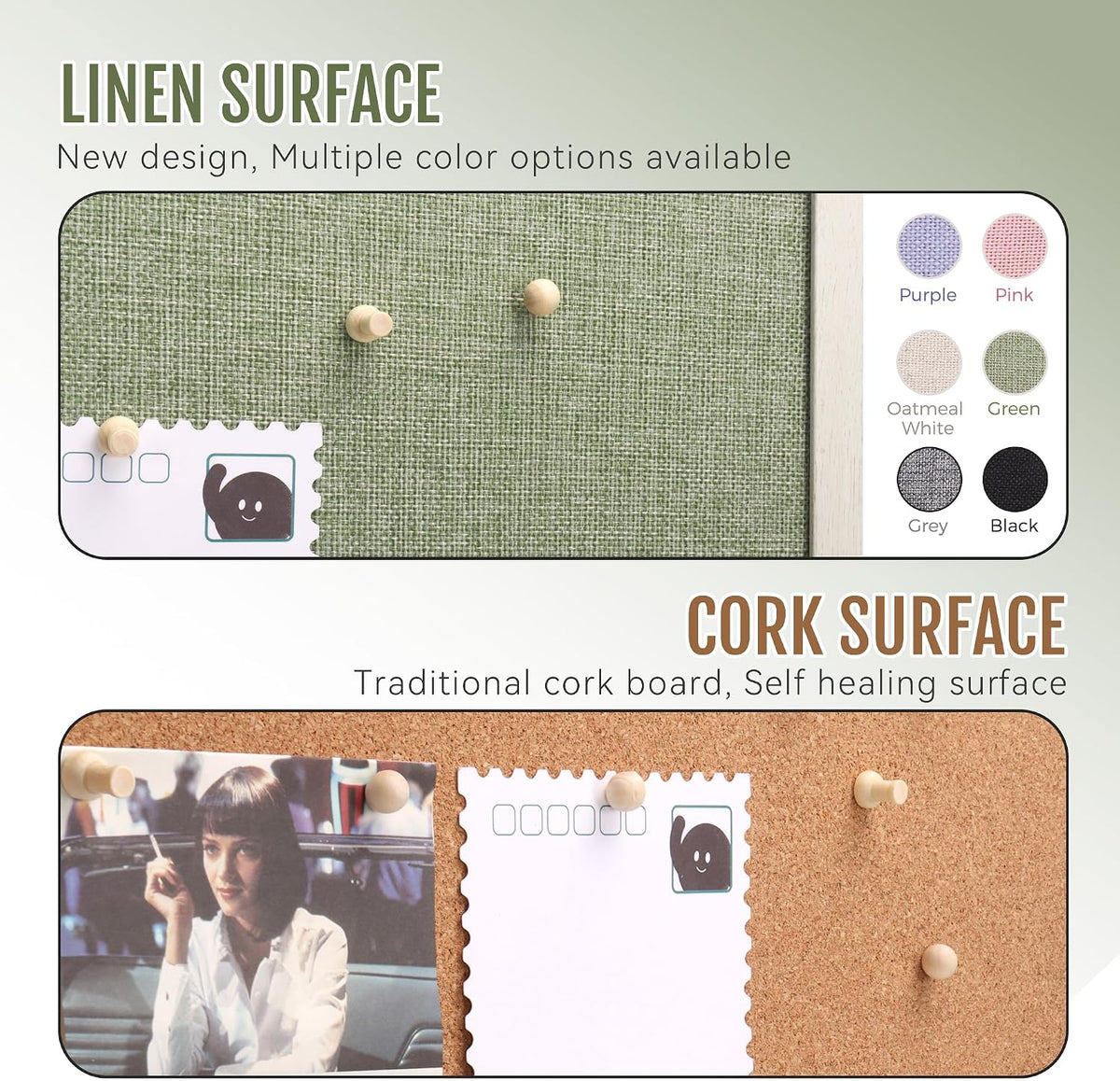 SELEAD Double-Sided Linen and Cork Bulletin Board (36"x24", Green)