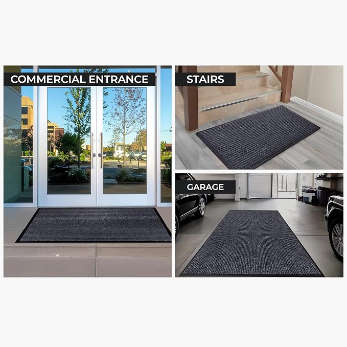Commercial Door Mat 3'x10' Grey, Heavy Duty Industrial Floor Mat