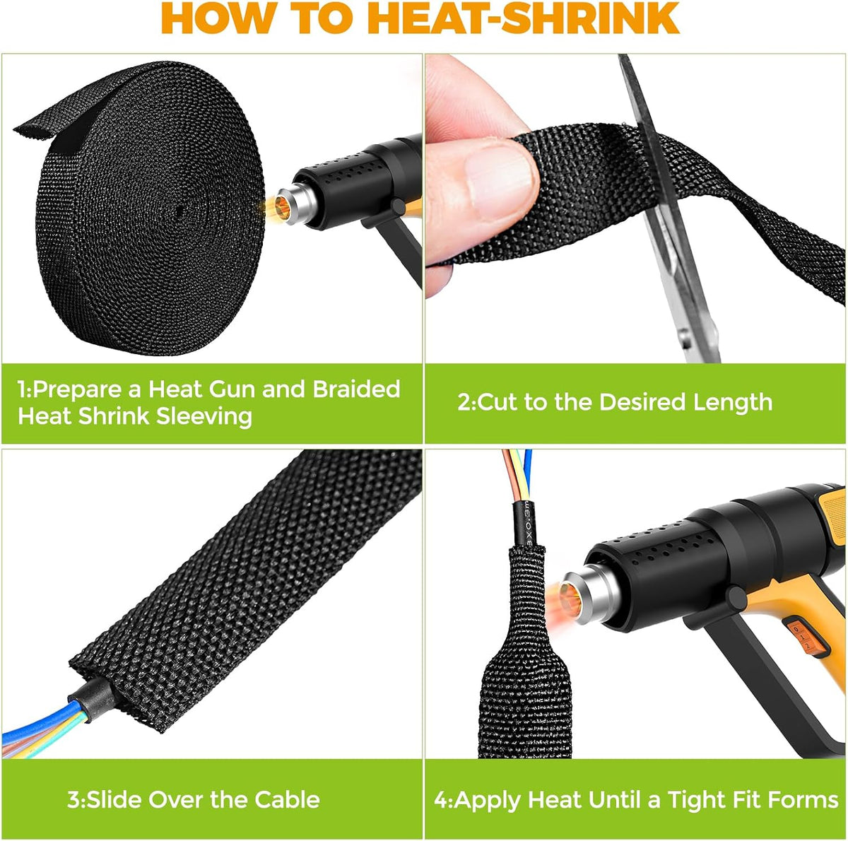 16 Ft-1 Inch 2:1 Heat Shrink Wire Loom Braided Cable Sleeves, Heat Resistant Fabric Woven Shrink Tubing Wiring Harness for Protection Automotive, Harness Cable Sheath Tubing, Cable Management