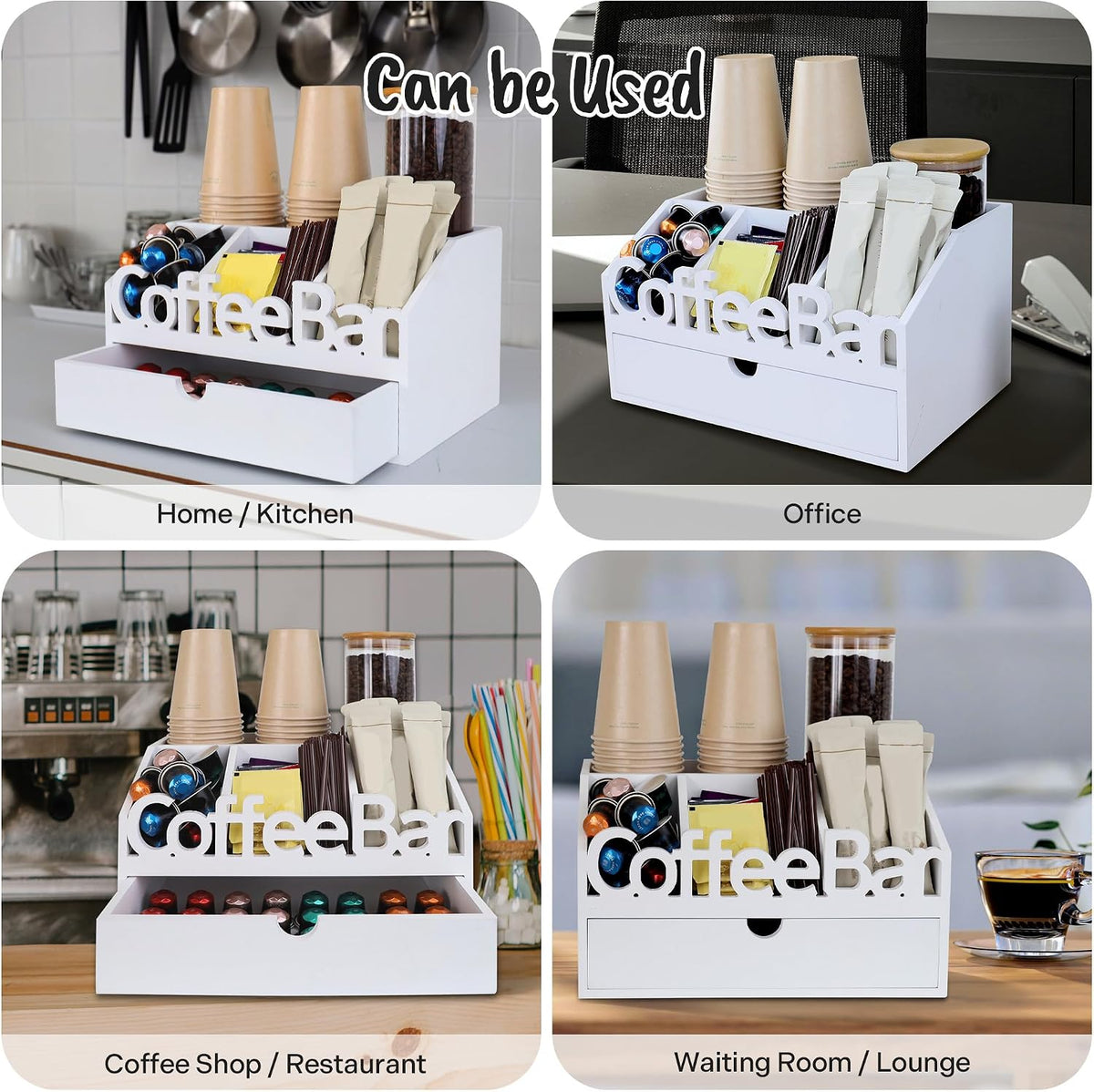 Coffee Bar Organizer Countertop,Wood Coffee Station with Drawer,Home&Office