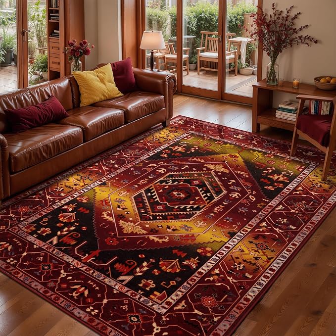 SERISSA Area Rug 3x5 Boho Rugs for Bedroom, Washable Non-Slip Living Room Rug