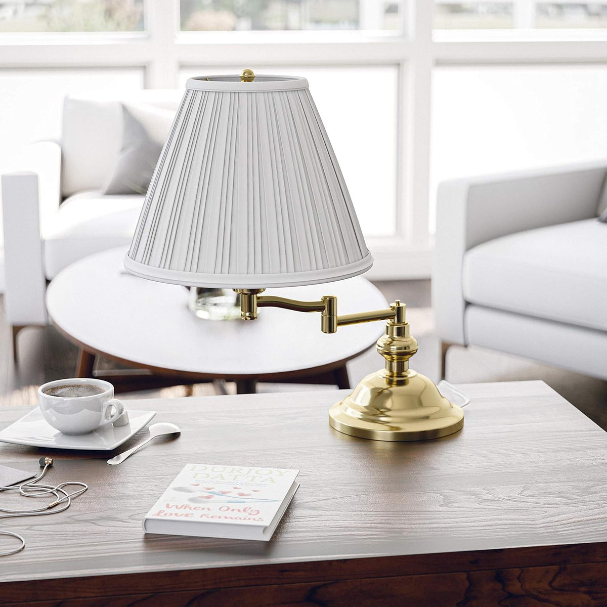 Kenroy Home Classic Swing Arm Swing Arm Desk Lamp with Polished Brass Finish, Classic Style, 16" Height, 16" Width, 12.5" Depth